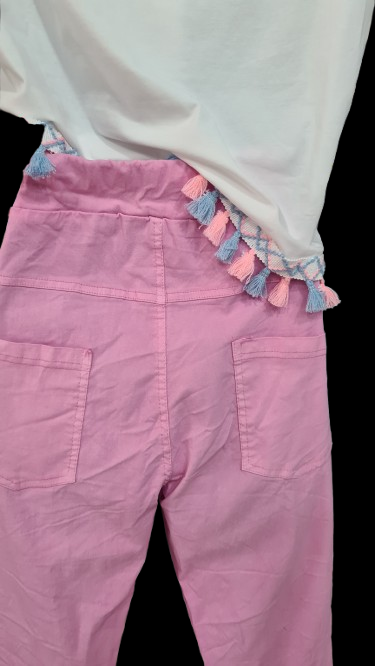 Pantaloni Lunghi Donna Rosa con Dettaglio Lusso Oro