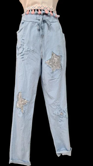 Pantalone da Donna Blu con Ornamento Lusso|Made in ITALY
