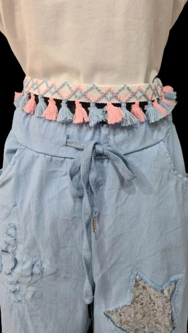 Pantalone da Donna Blu con Ornamento Lusso|Made in ITALY