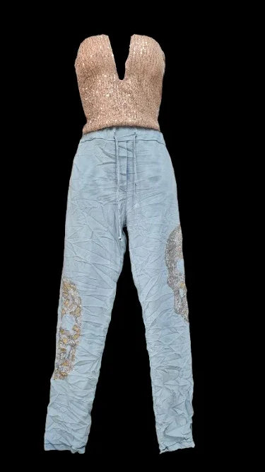 Pantaloni Donna Blu con Dettaglio Oro e Argento | Eleganti & Chic|Made in ITALY