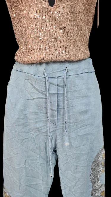 Pantaloni Donna Blu con Dettaglio Oro e Argento | Eleganti & Chic|Made in ITALY