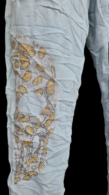 Pantaloni Donna Blu con Dettaglio Oro e Argento | Eleganti & Chic|Made in ITALY