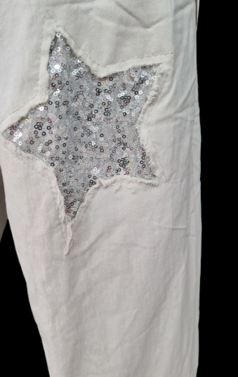 Pantaloni Lunghi Donna Beige Eleganti con Stella Argentata/ Made in ITALY