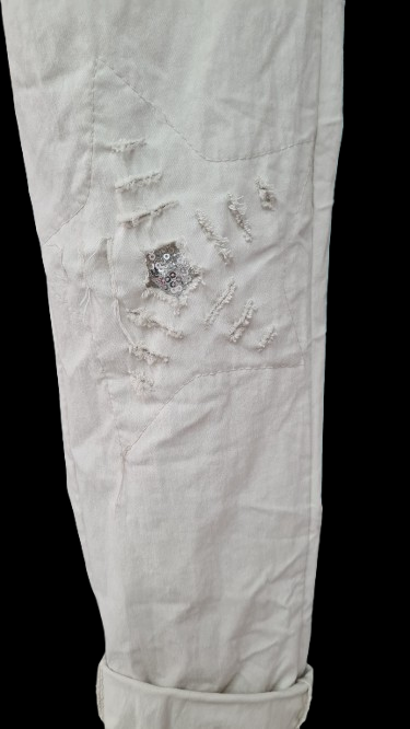 Pantaloni Lunghi Donna Beige Eleganti con Stella Argentata/ Made in ITALY