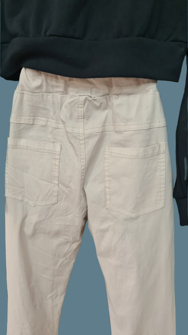 Pantaloni da Donna Beige Eleganti con Ornamento Floreale Oro