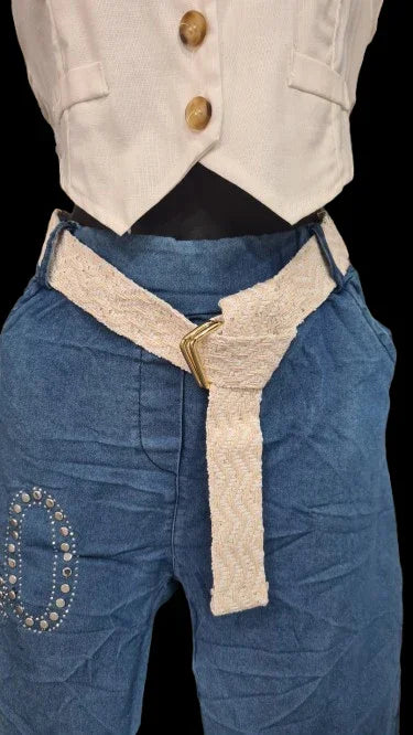 Pantaloni Donna Blu Eleganti Con Dettaglio Argentato|Made in ITALY
