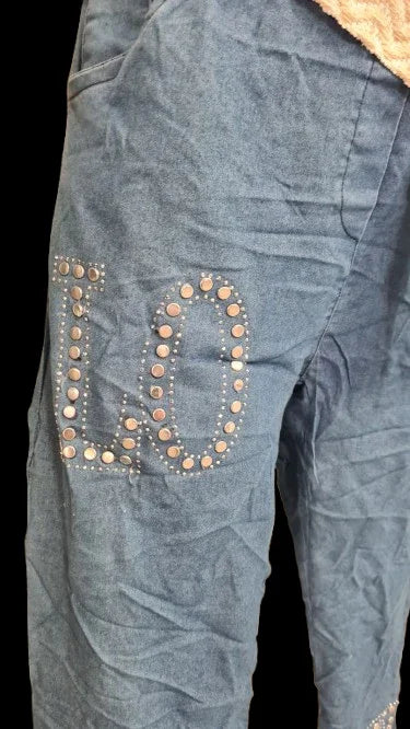 Pantaloni Donna Blu Eleganti Con Dettaglio Argentato|Made in ITALY