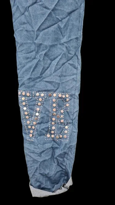 Pantaloni Donna Blu Eleganti Con Dettaglio Argentato|Made in ITALY
