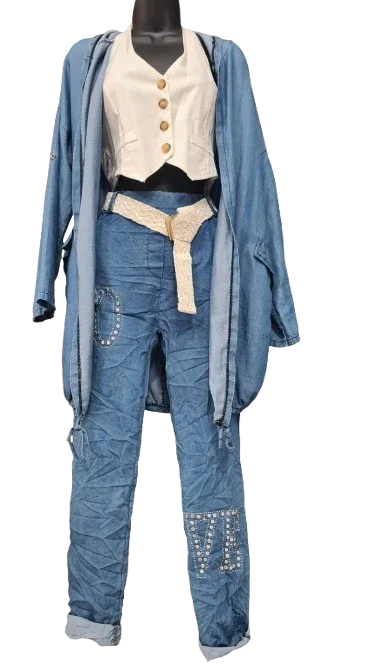 Pantaloni Donna Blu Eleganti Con Dettaglio Argentato|Made in ITALY