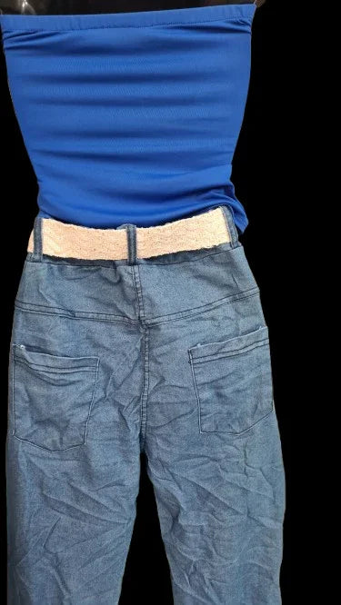 Pantaloni Donna Blu Eleganti Con Dettaglio Argentato|Made in ITALY