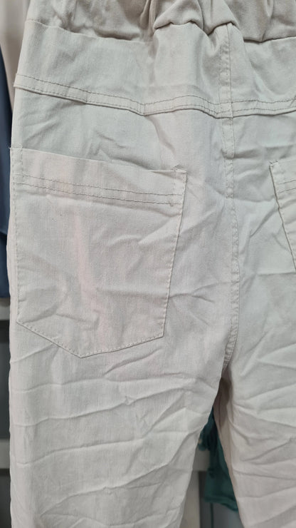 Pantaloni Lunghi Donna Beige con Ornamento D'argento|Made in ITALY