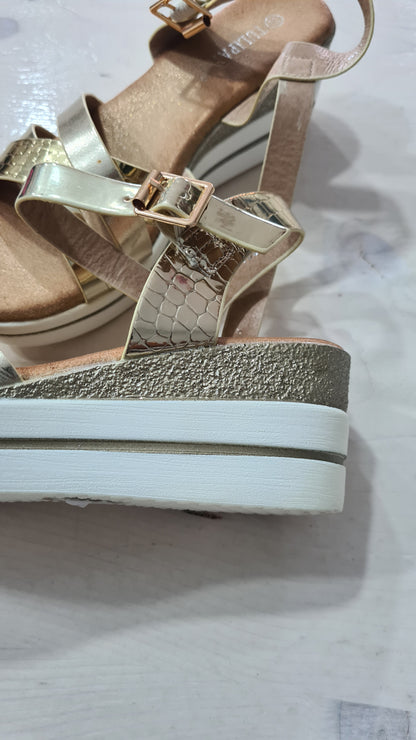 Sandali Eleganti Donna Dorati con Zeppa e Cinturino