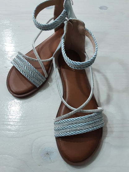 Sandali Donna Bassi Argento Eleganti Moderni con Zip dietro
