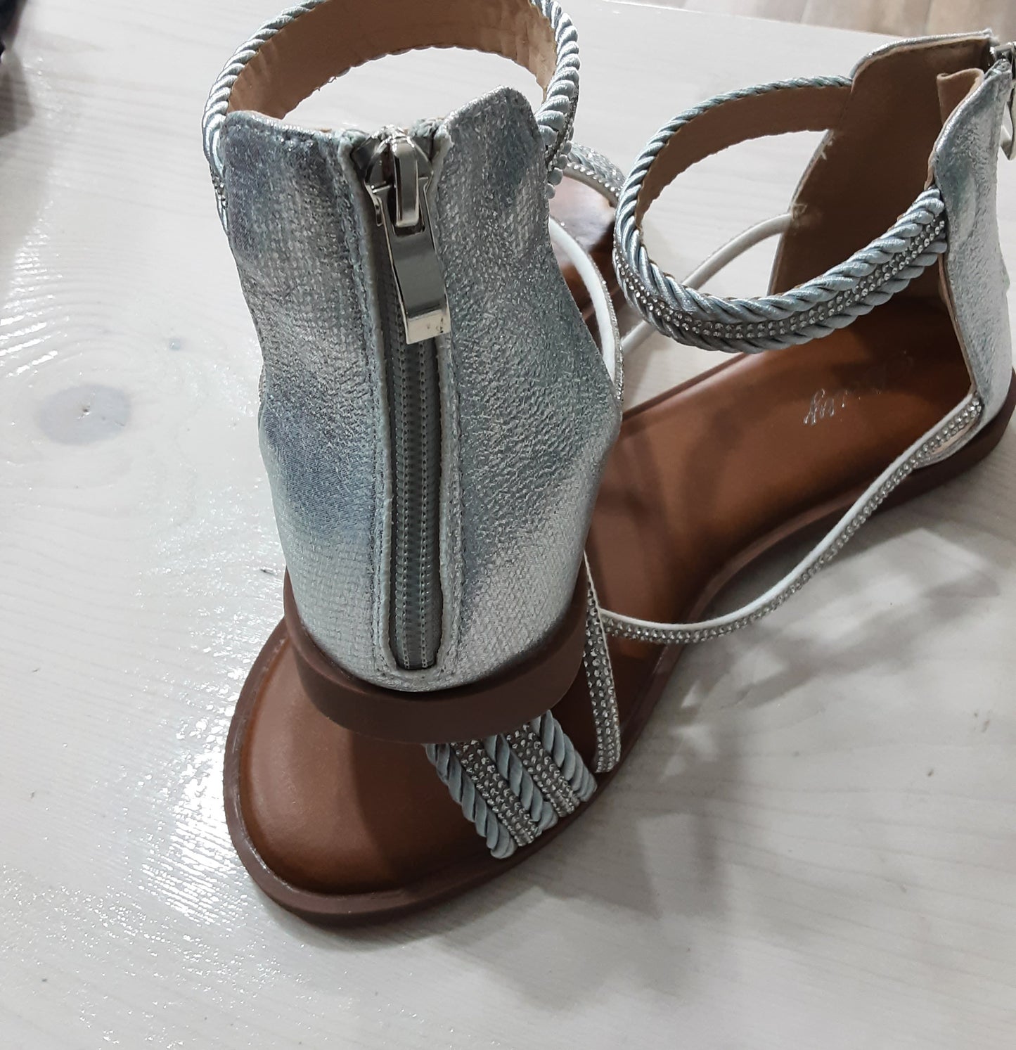 Sandali Donna Bassi Argento Eleganti Moderni con Zip dietro