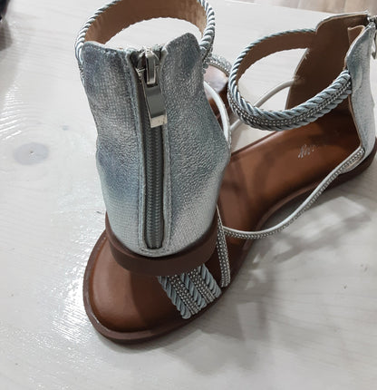 Sandali Donna Bassi Argento Eleganti Moderni con Zip dietro