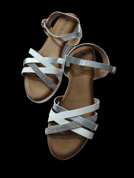 Sandali Zeppa Donna Bianchi E Argento Con Cinturino/Eleganti e Moderni