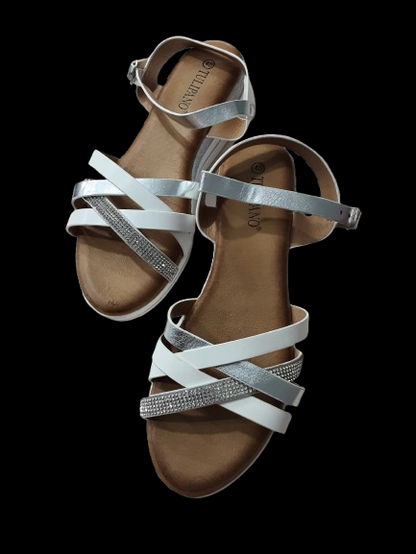 Sandali Zeppa Donna Bianchi E Argento Con Cinturino/Eleganti e Moderni