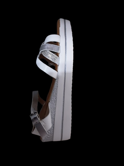 Sandali Zeppa Donna Bianchi E Argento Con Cinturino/Eleganti e Moderni