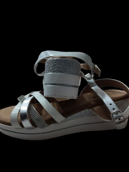Sandali Zeppa Donna Bianchi E Argento Con Cinturino/Eleganti e Moderni