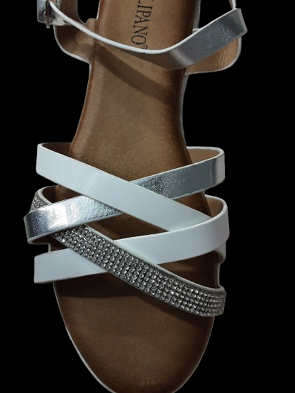 Sandali Zeppa Donna Bianchi E Argento Con Cinturino/Eleganti e Moderni
