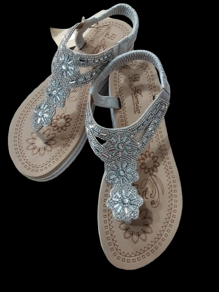 Sandali Zeppa Donna Argento con Fascia tra le Dita/Leggeri, Eleganti e Comodi