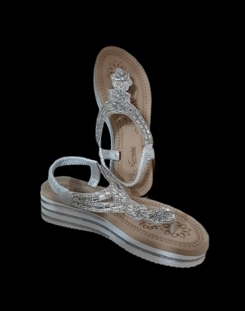 Sandali Zeppa Donna Argento con Fascia tra le Dita/Leggeri, Eleganti e Comodi