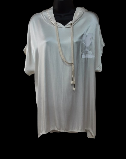 Tunica da Donna Beige in Raso con Cappuccio Elegante /Made in ITALY