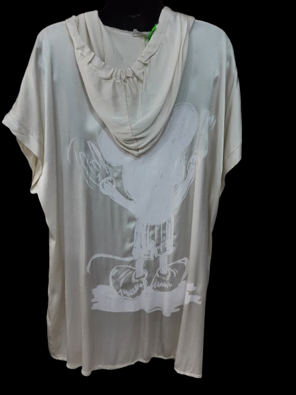 Tunica da Donna Beige in Raso con Cappuccio Elegante /Made in ITALY