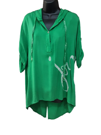Tunica Verde Asimmetrica da Donna con Scritta Argento/Made in ITALY