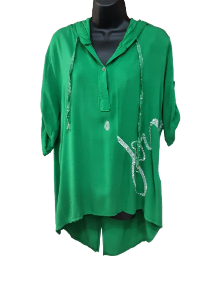 Tunica Verde Asimmetrica da Donna con Scritta Argento/Made in ITALY