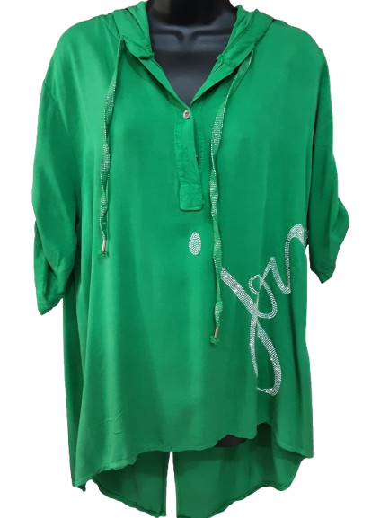 Tunica Verde Asimmetrica da Donna con Scritta Argento/Made in ITALY
