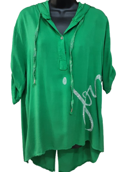 Tunica Verde Asimmetrica da Donna con Scritta Argento/Made in ITALY