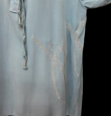 Tunica Azzurra Asimmetrica da Donna con Scritta Argento/Made in ITALY