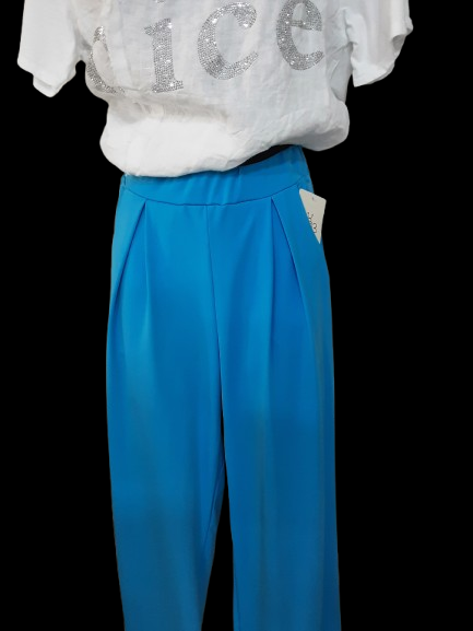 Pantaloni Donna Blu Eleganti Moderni con Tasche/ Made in ITALY