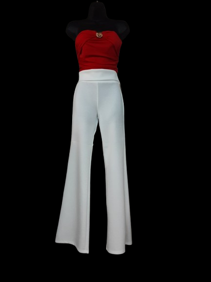 Pantaloni Bianchi Donna Vita Alta a Gamba Ampia/ Made in ITALY