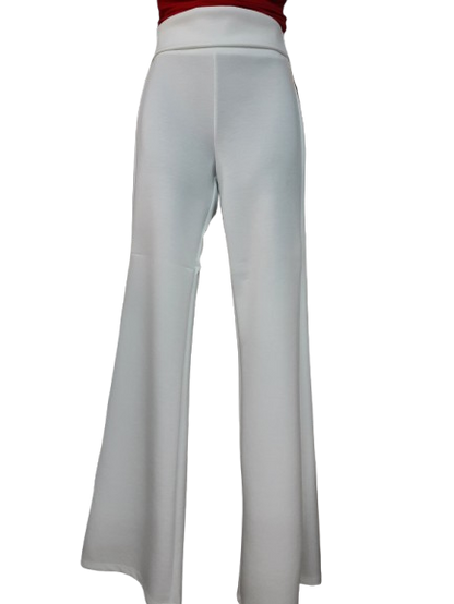 Pantaloni Bianchi Donna Vita Alta a Gamba Ampia/ Made in ITALY