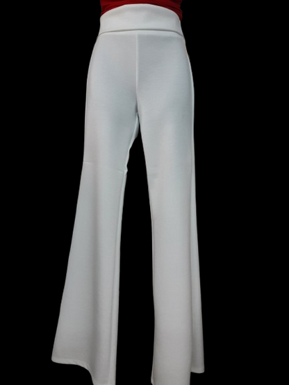 Pantaloni Bianchi Donna Vita Alta a Gamba Ampia/ Made in ITALY