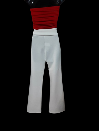 Pantaloni Bianchi Donna Vita Alta a Gamba Ampia/ Made in ITALY