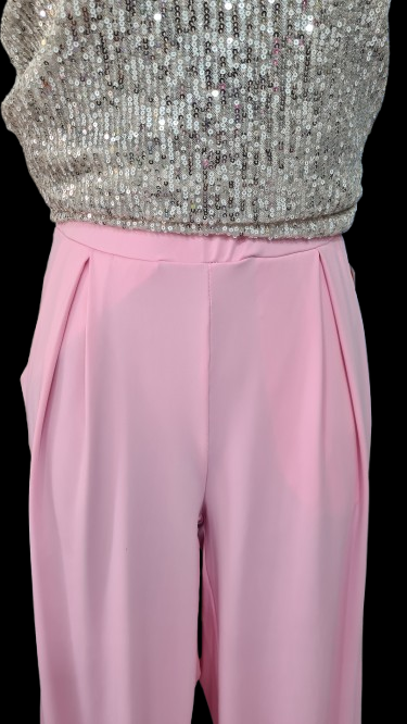 Pantaloni Rosa Donna Eleganti Moderni con Tasche Frontali/ Made in ITALY