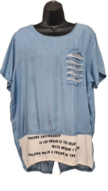 Tunica Jeans Donna Elegante Asimmetrica Con Ornamento /Made in ITALY