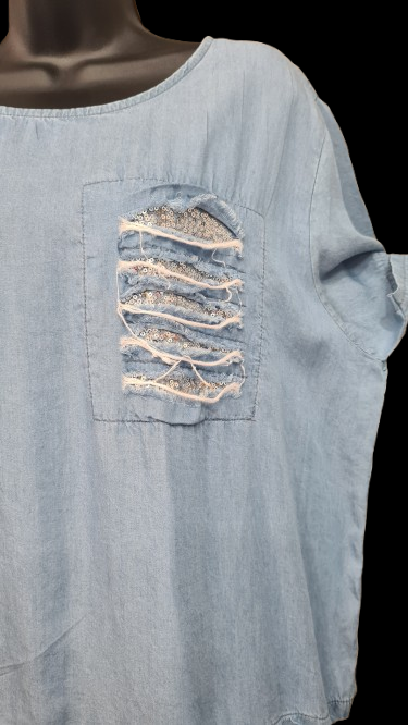 Tunica Jeans Donna Elegante Asimmetrica Con Ornamento /Made in ITALY