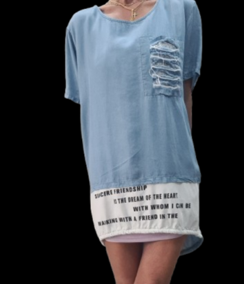 Tunica Jeans Donna Elegante Asimmetrica Con Ornamento /Made in ITALY