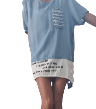Tunica Jeans Donna Elegante Asimmetrica Con Ornamento /Made in ITALY