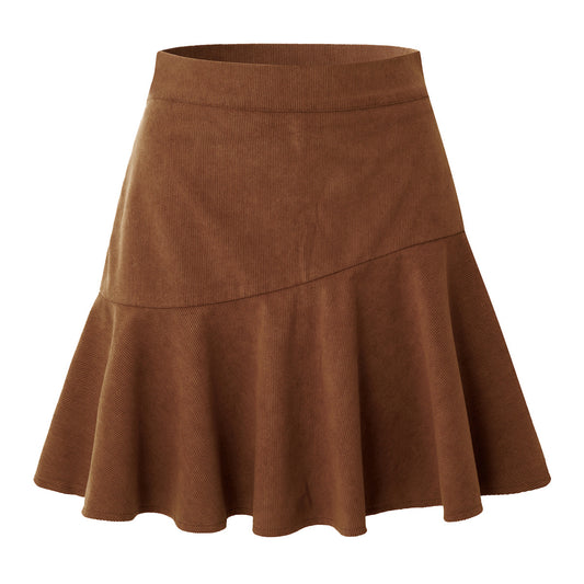 Gonna Piegata a Vita Alta per Donna in Corduroy