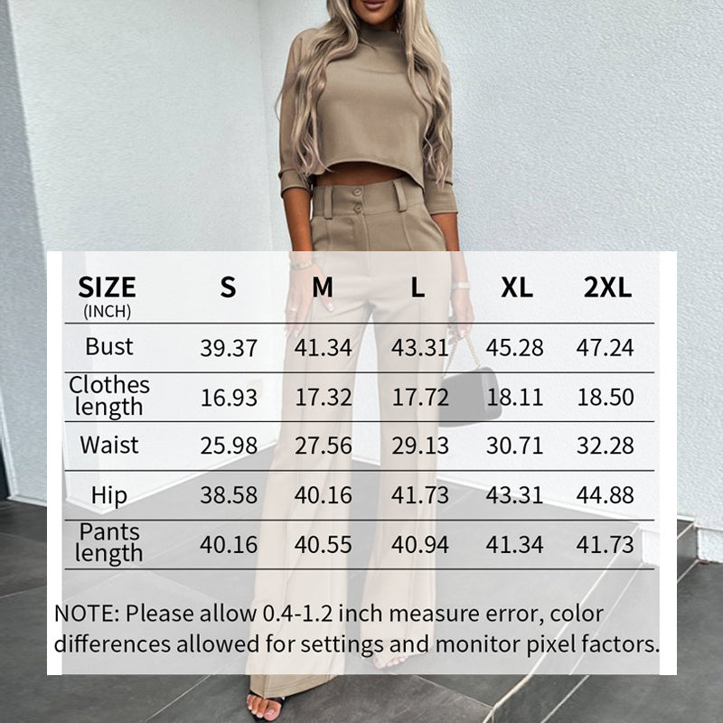 Completo Elegante Donna a Manica Corto con Pantaloni a Gamba Dritta e Tasche