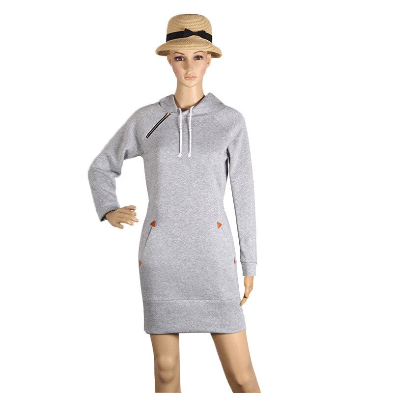 Abito Pullover Casual Autunnale Donna - Vestito con Cappuccio e Maniche Lunghe