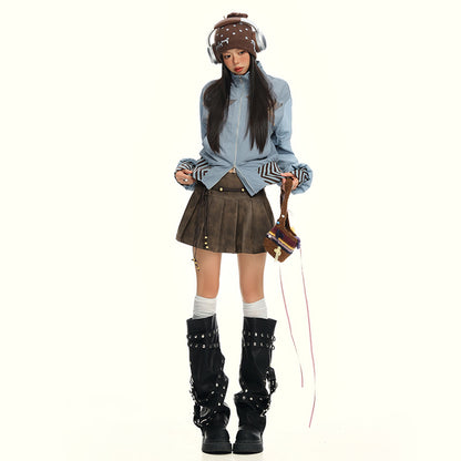 Gonna da Donna in Pelle – Gonna Autunnale a Vita Alta con Pieghe a Linea A, Aderente