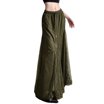 Gonna Lunga Verde Vintage in Pizzo con Vita Bassa e Zip