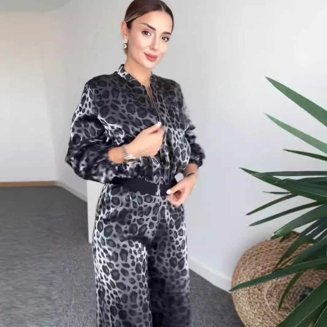 Set di Due Pezzi con Camicia a Maniche Lunghe e Pantaloni a Gamba Larga per Donna