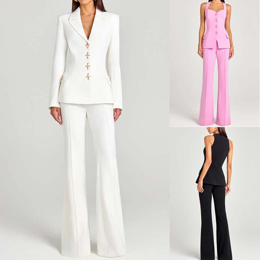 Set Elegante con Blazer a Manica Lunga, Gilet e Pantaloni per Donna - Stile Moda Autunno/Inverno